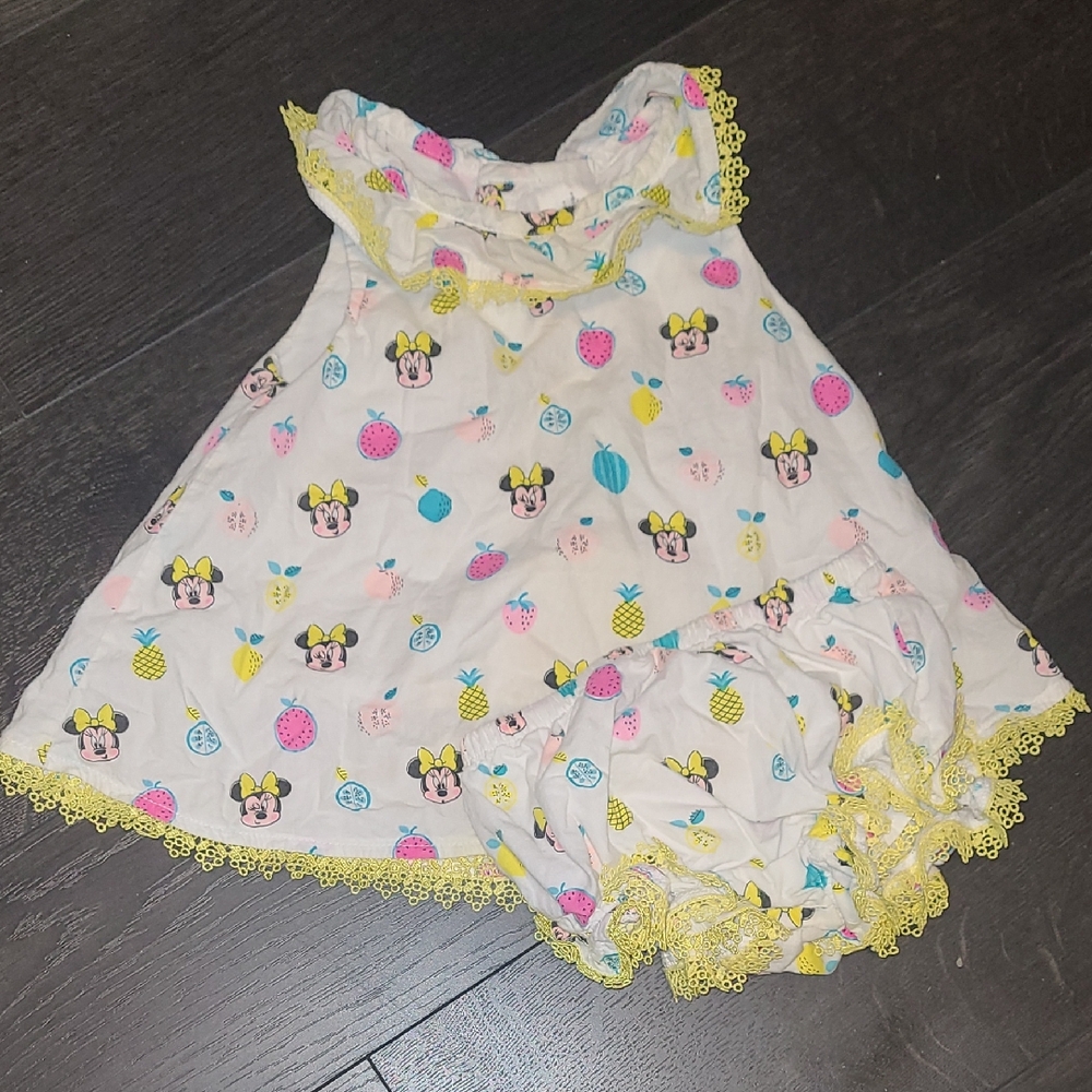 🛍Disney Minnie Mouse Baby Girl Dress & Bloomers Set 18–24 Months Fruit Print